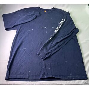 Carhartt Mens Long Sleeve Work Shirt XL Navy Blue Original Fit Paint Splatter